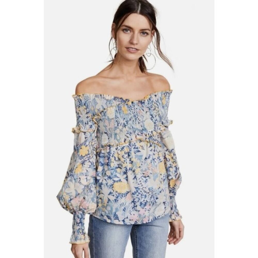 Alice McCall Floral Off Shoulder Linen Blouse Women's Sz. 4